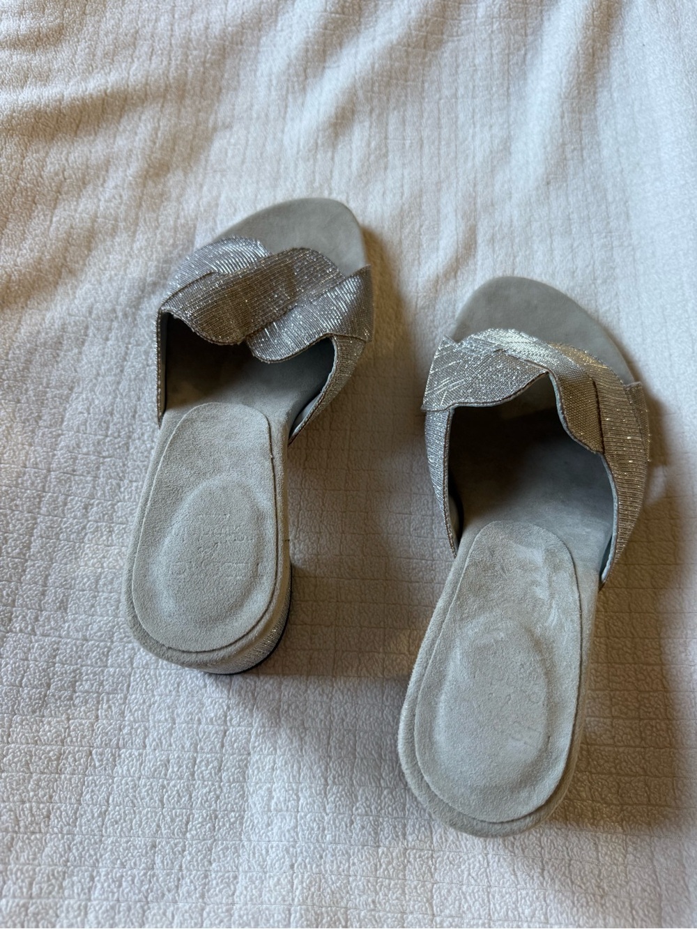 Silver Sparkle Slide Sandals Low Block Heel | Evening & Special Occasion - Picture 4 of 9